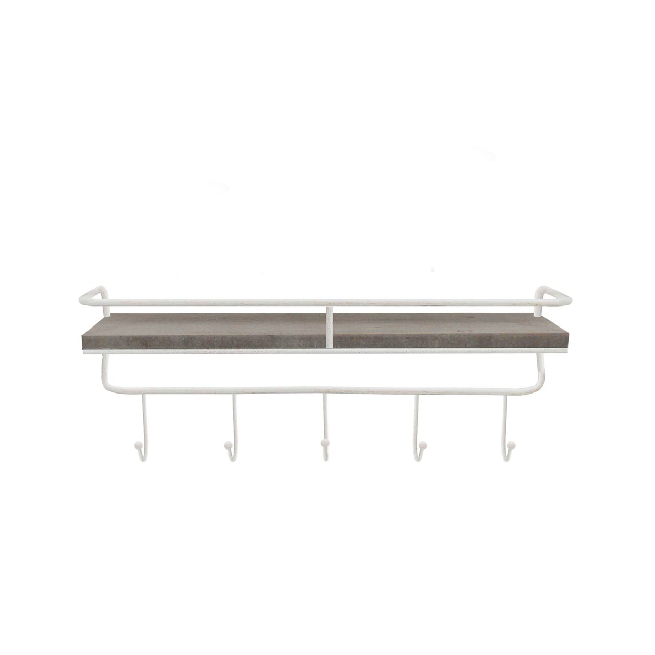 Kingston Living 20" White and Gray Single Tier Wall Shelf with Hooks